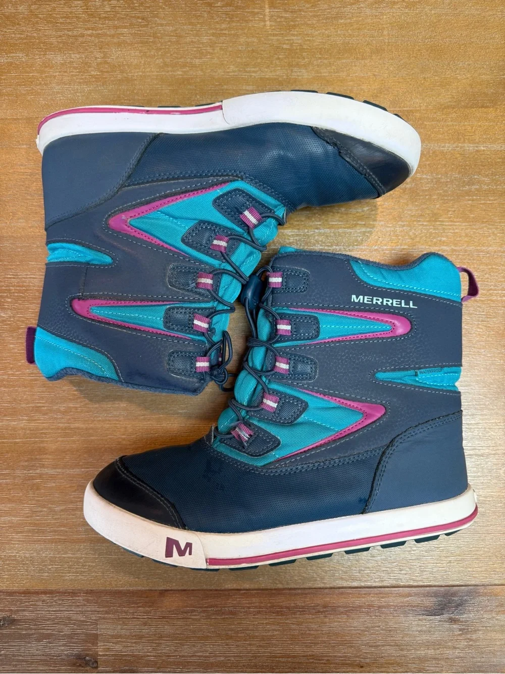 Merrell Kids Snow Bank Waterproof Boots Insulated Navy/Turquoise Sz US 6 UK 5